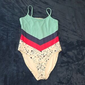 Chubbies Womens One Piece Swimsuit Extra Large XL Colorblock Chevron Splatter